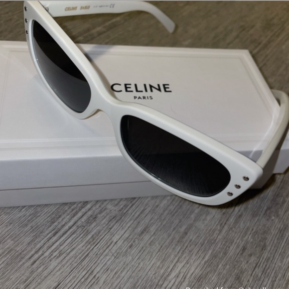 Celine CL40072i 25N Rock Rectangular Acetate Sunglasses, White/Gray - Picture 6 of 7